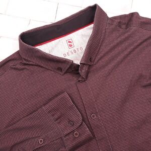 DeSoto Button Down Performance Movement Shirt Men Size 3XL Maroon Stretch Cotton